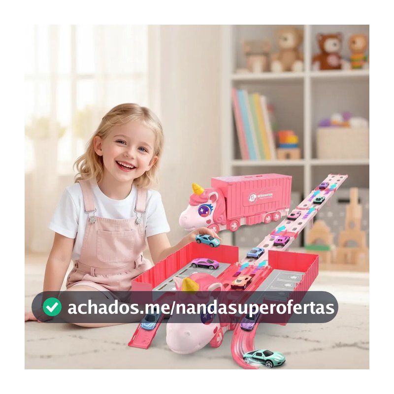 Caminhão Unicórnio Porta Carrinhos Transformável Com Pista 6 Carrinhos Brinquedo Infantil Educativo