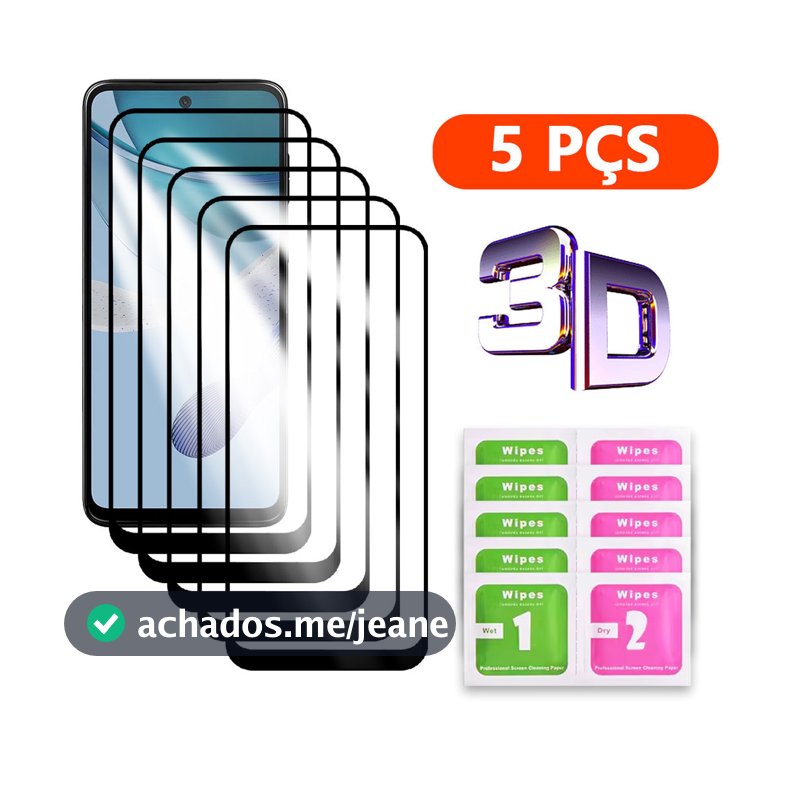 Kit 5 Película 3D Vidro Temperado Para Todos Motorola  Moto G84 G54 G34 G24 G14 G04 G73 G53 G23 G13 G30 G20 G10
