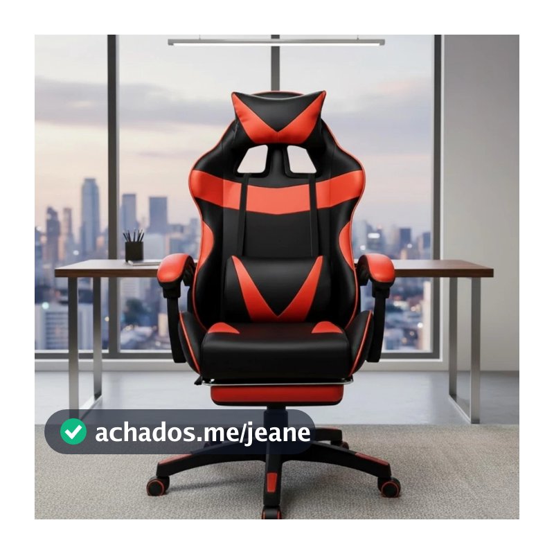 Cadeira Gamer Ergonômica em Couro, com Rotação de 360°, Apoio para os Pés e Rodas Móveis
