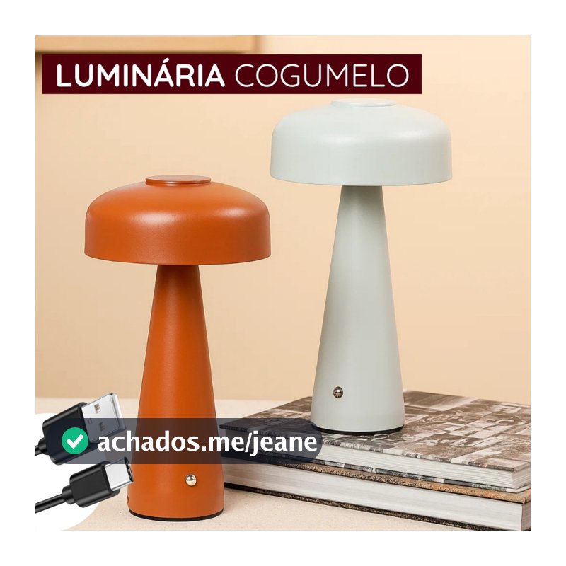Luminária De Mesa Abajur Cogumelo USB Recarregável