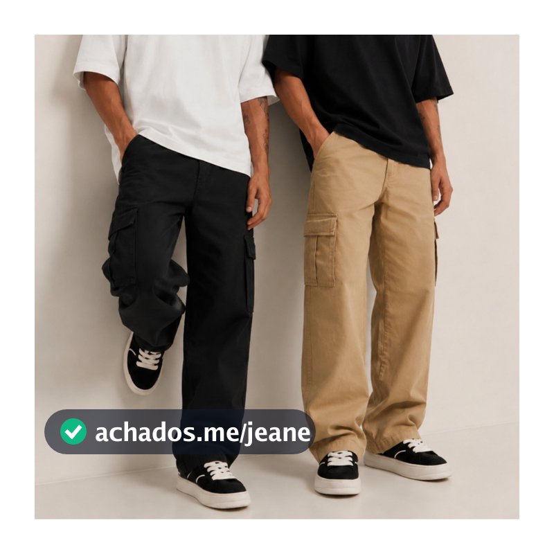 Kit 2 Calças Cargo Masculinas Largas 5 Bolsos Estilo Militar Tática Streetwear Casual Moda Urbana