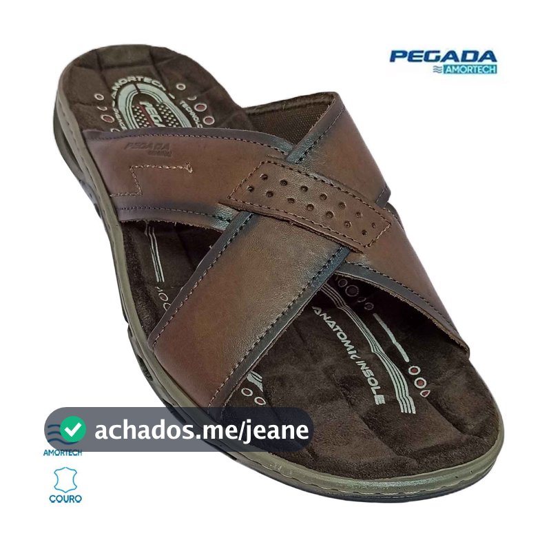 Chinelo Pegada Masculino Couro Anilina Amortech