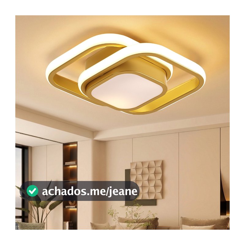 Lustre Pendente Luminaria De Teto Led Moderna Quadrada Quarto Dourado Sala Corredor Mesa Jantar 22w 127/220v