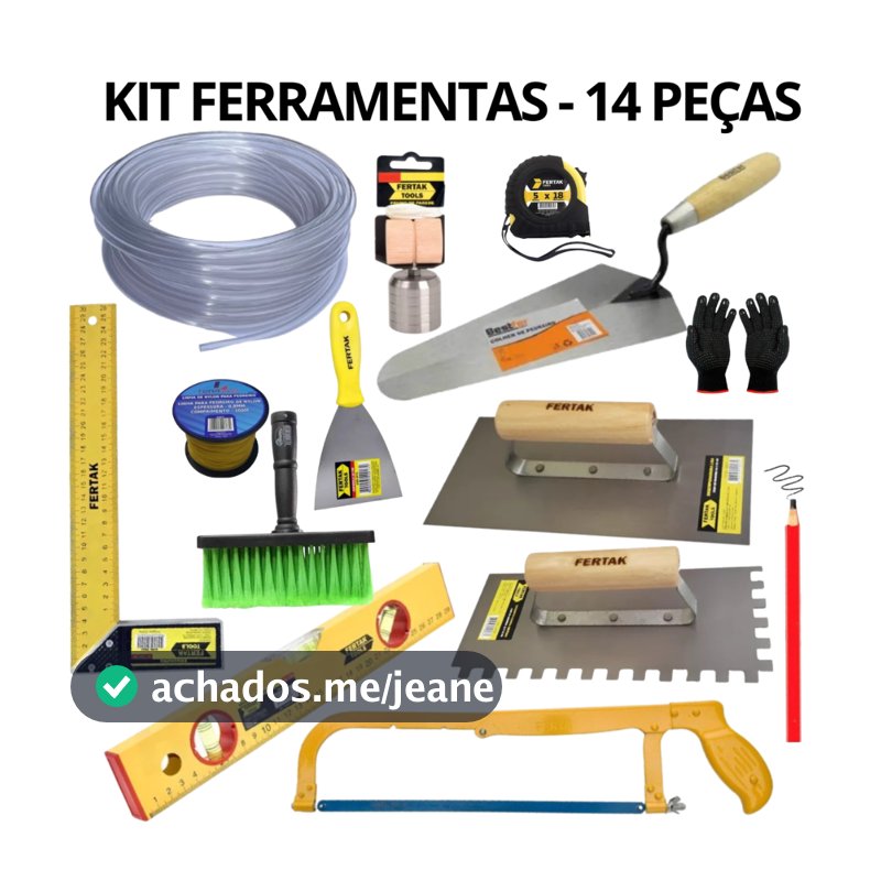 Kit 14 Ferramentas Manuais Profissionais 20 Mts Mangueira P/ Pedreiro Obras Reformas