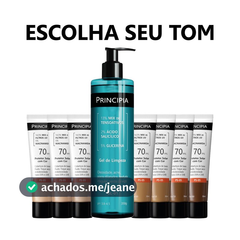 Principia Kit Rotina Poderosa - Escolha seu tom c/ Gel de Limpeza GL-01 + Protetor Solar PS05