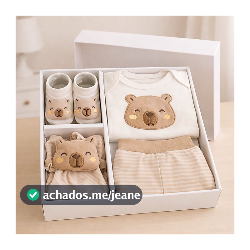 Presente Bebê Recém Nascido 4 Peças Body Manga Longa Calça Mijão Meia Pantufa e Naninha Enxoval