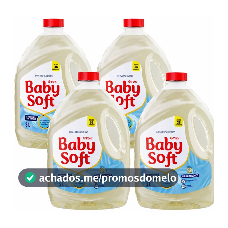 Kit 4 Lava Roupas Líquido Baby Soft Max Cuidado - 3l
