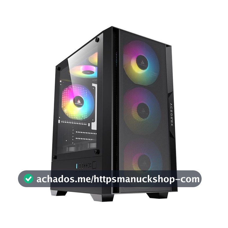 Gabinete Gamer Acegeek Stratus Mesh, Mid-Tower, Lateral de Vidro, Preto, AG-STRATUS-MESH-BK