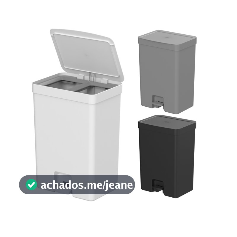 Lixeira Ou Trium Com Pedal 30 litros Preta/Branca/Chumbo Com Duplo Compartimento