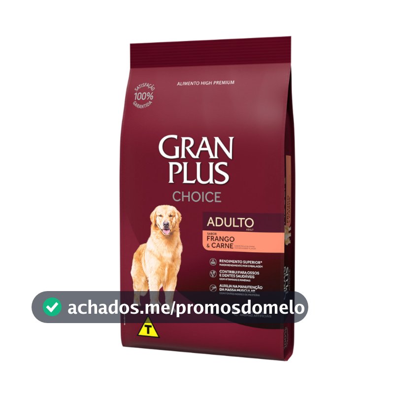 Ração Granplus Choice 20 kg Cães Adultos sabor Frango e Carne