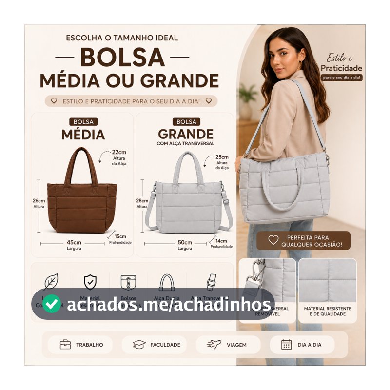 Bolsa Feminina de Ombro Média Universidade Lazer Casual Viagem Linda