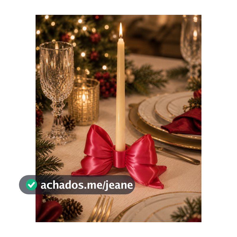 Castiçal Laço Natalino para Vela Palito | Porta Vela Decorativo de Mesa 16x9cm