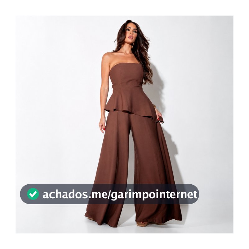 Conjunto Feminino Top Peplum Assimétrico e Calça Pantalona Elegante Marrant