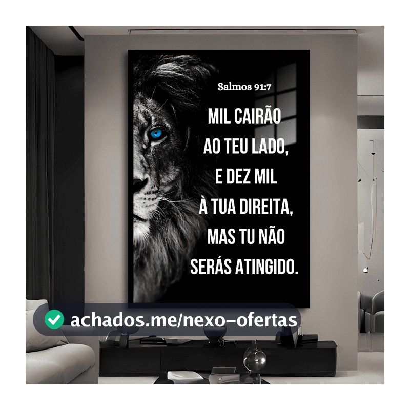 Quadro Decorativo Religioso Leão de Judá Salmos 91 Bíblia Fé Sala Quarto