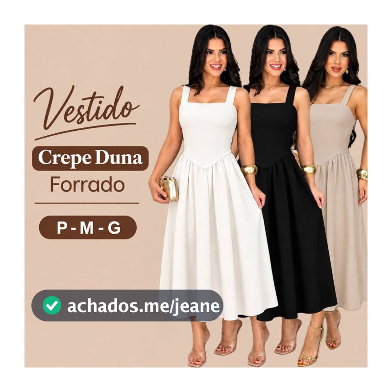 Vestido Feminino Crepe Duna Forrado Midi Rodado Alça Larga Elegante Festa Casamento Formatura Encontro Passeio Moda