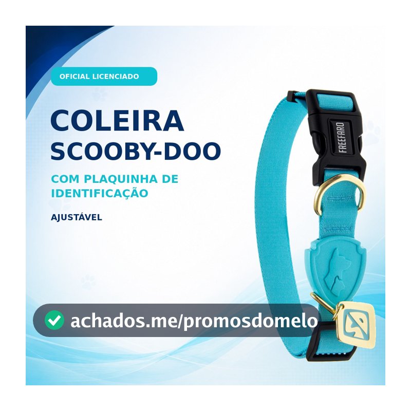 Coleira Scooby-Doo para Cachorro com Plaquinha QR Code de Identificação