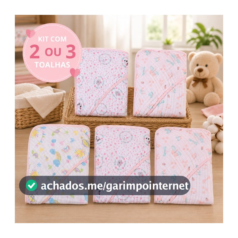 KIT 2 OU 3 TOALHAS DE BANHO BEBÊ FRALDA SOFT COM CAPUZ 2 CAMADAS PAPI KARINHO OU MINASREY