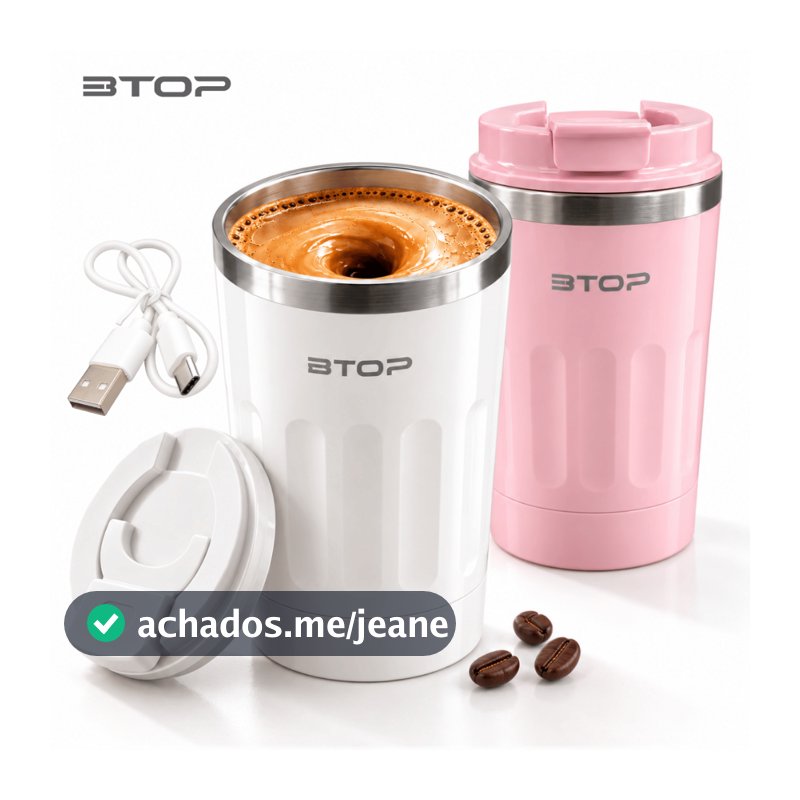 Caneca Autoagitável 400ml Aço Inox 304 Misturador Magnético Base Removível USB-C para Café Leite BTOP