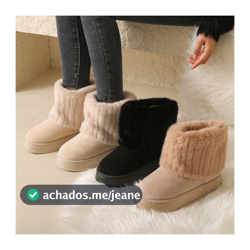 Botas De Neve De Pelúcia Femininas Moda Dedo Do Pé Redondo Quente Plataforma Casual Sapatos De Inverno