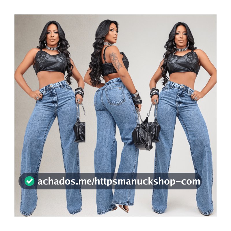 Calça Wid Leg Jeans Feminina Cintura Alta 100% Algodão Premium