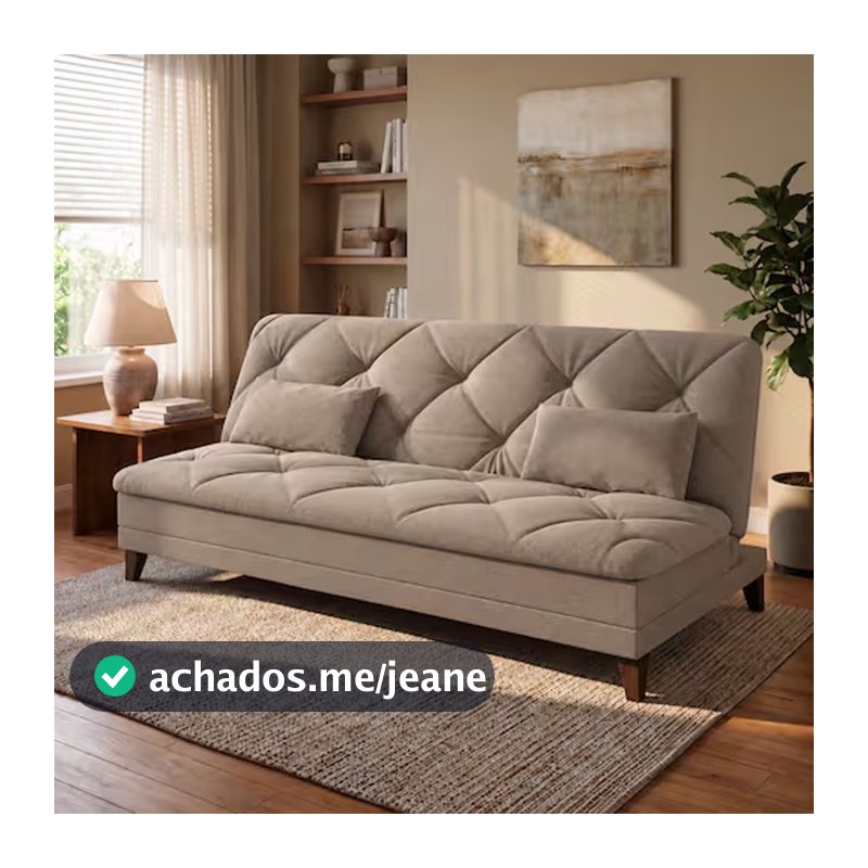 Sofá-Cama 3 Lugares Linoforte Jamile com Encosto Reclinável em Tecido Suede