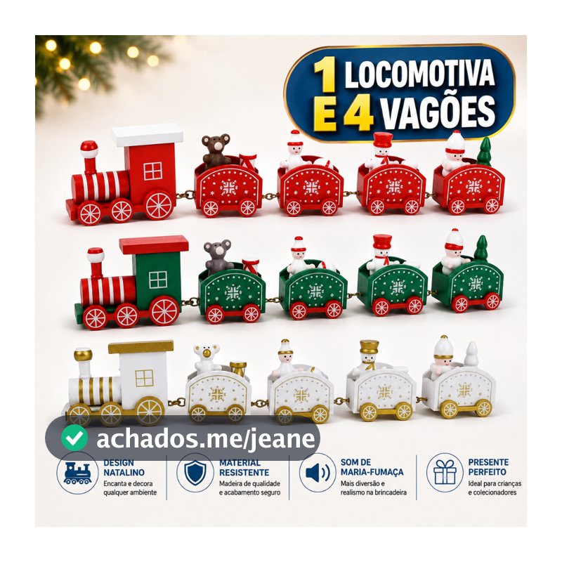 Mini Trem natalino trenzinho 5 vagões  enfeite Natal papai noel Vila Natalina