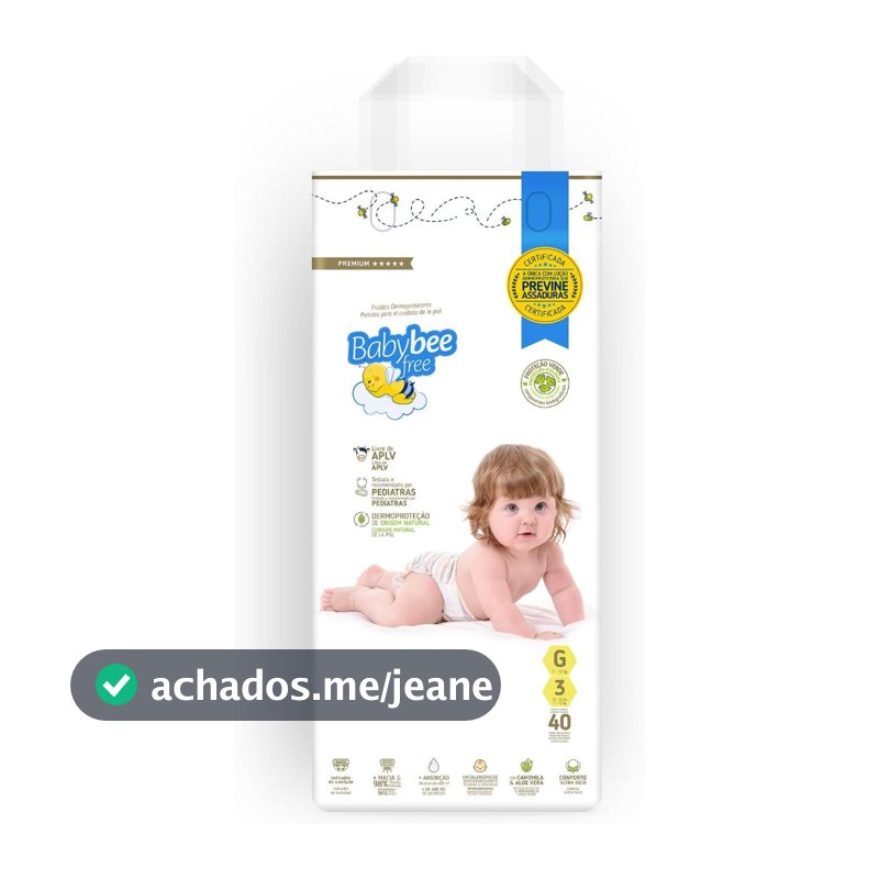 Fralda Premium Dermoprotetora Bebê Pele Sensível APLV Livre Baby Bee Free Vários Tamanhos