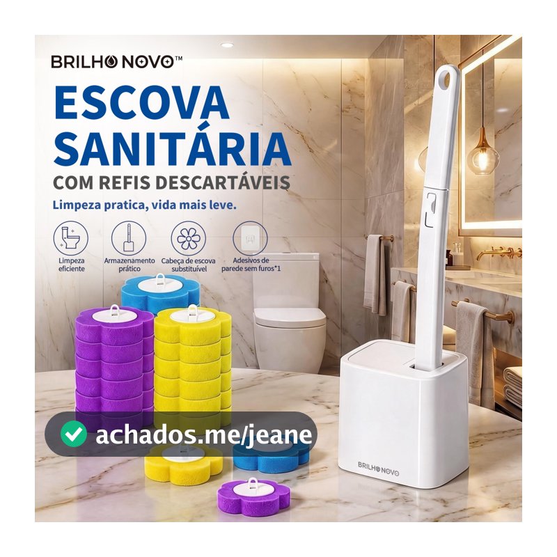 BRILHO NOVO Escova Sanitária com Cabeça Substituível e Refis Descartáveis | Base + 6, 12, 18, 24 ou 36 Refis