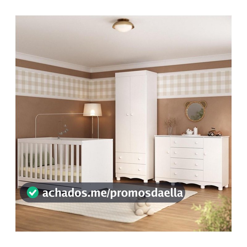 Quarto de Bebê Completo com Berço Americano 3 em 1 p/Colchão 130x70cm Dengo Multimóveis MP4596