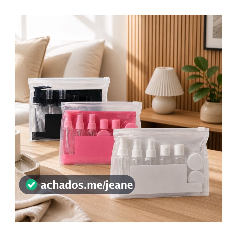 Kit 10 ou 9 Frascos para Viagem Higiene Bolsa Organizadora Transparente Perfume Shampoo Multiuso