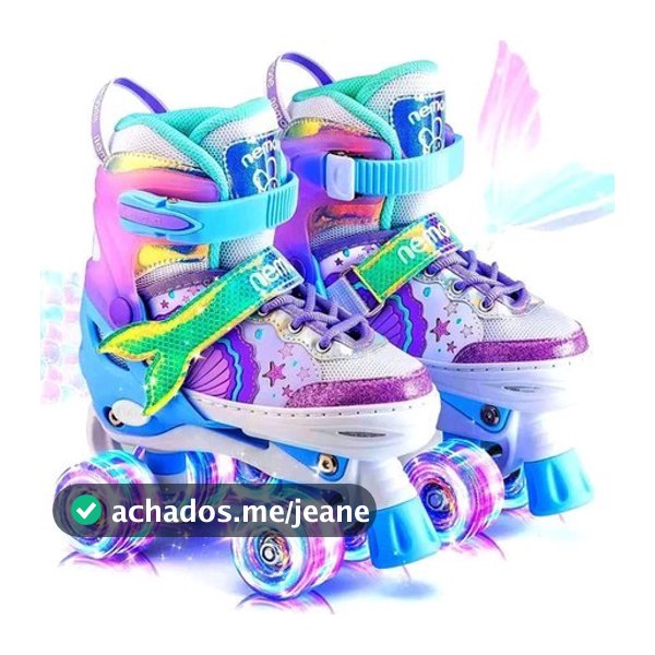 Patins Infantil 4 Rodas Sereia Com Luz De LED Top Patins +Kit Proteção e Sem Kit Proteção Menina Menino Promoção
