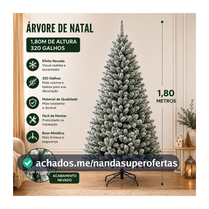 Árvore de Natal Nevada 1,80m com 320 Galhos Árvore de Natal 180cm Branca Volumosa