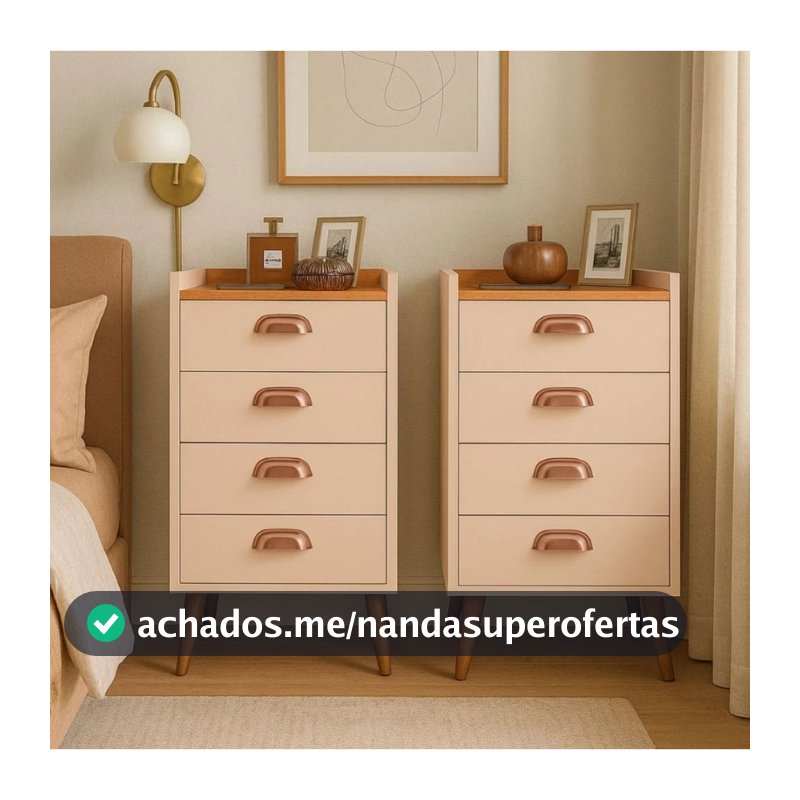 Gaveteiro Mesa/Kit de Cabeceira Quarto com 4 Gavetas com Puxador Concha Moderna e Funcional Monet