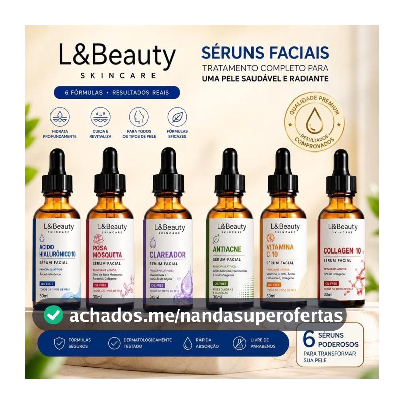 Sérum Facial Hidratante Anti-Idade Skin Care 30ml Antiacne Rejuvenescedor Firmador Clareador Nutritivo Ácido Hialurônico
