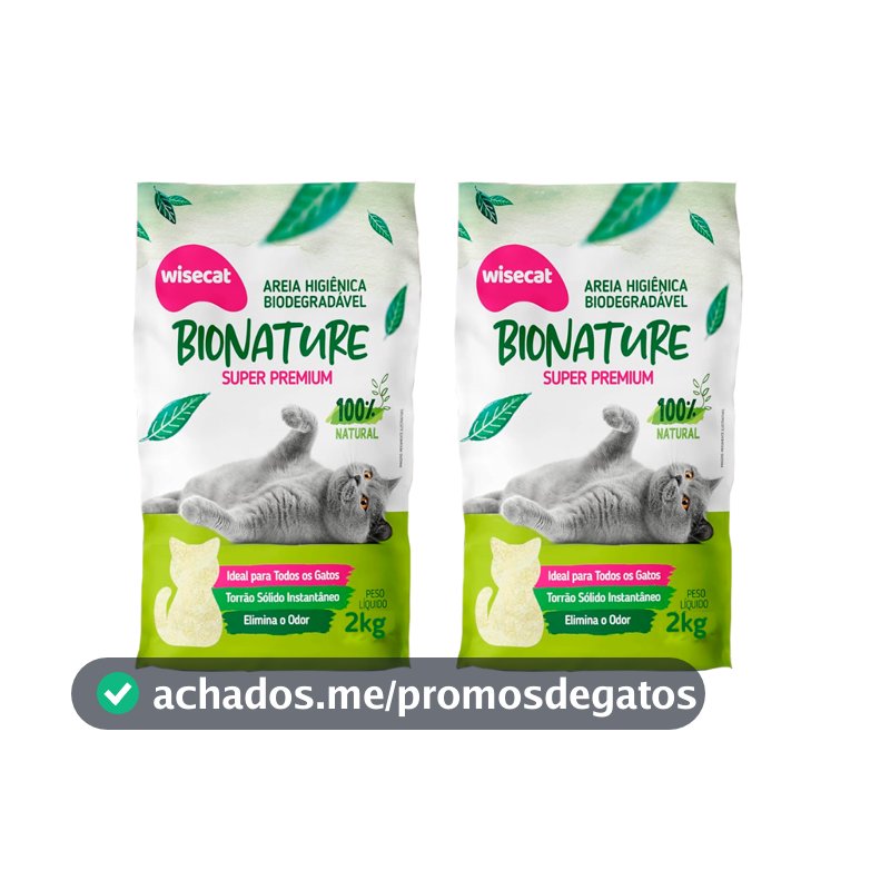Kit 2 Areia Biodegradável para Gatos Bionature Wisecat 2 KG