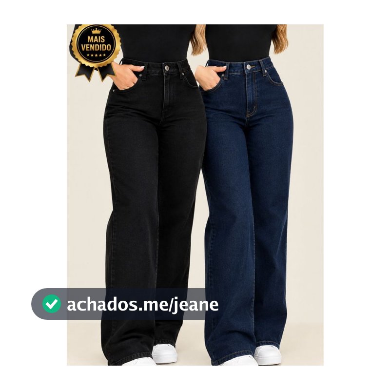 Calça Jeans Feminina Wide Leg Cintura Alta com Modelagem Confortável Moda Blogueira Bolsos Funcionais