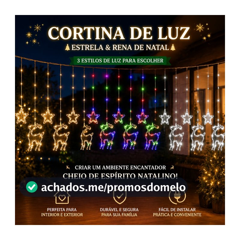 3M Bivolt 110V–220V Cortina de Luz Natal Estrela 5 Pontas, Pisca-pisca LED, Quintal KL-511