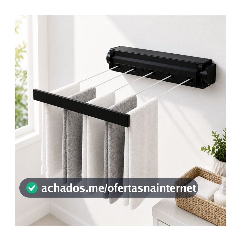 Varal De Parede Automático Rotoflex Para Apartamento Ou Casa Preto – 5 Cordas Retrátil