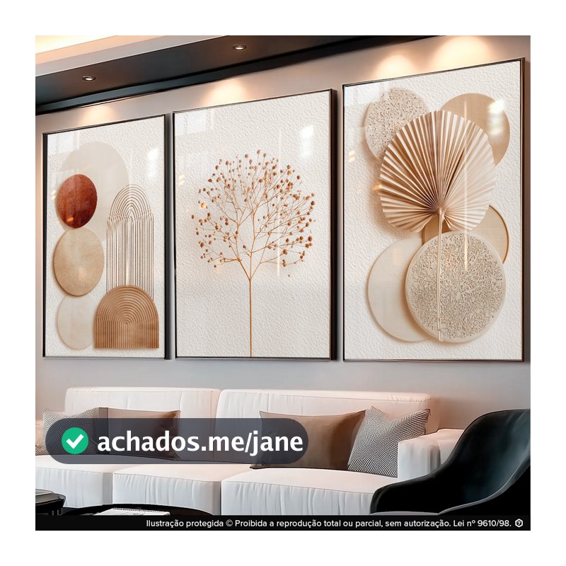 Quadros Decorativos Abstratos Geométricos Boho Neutro Sala