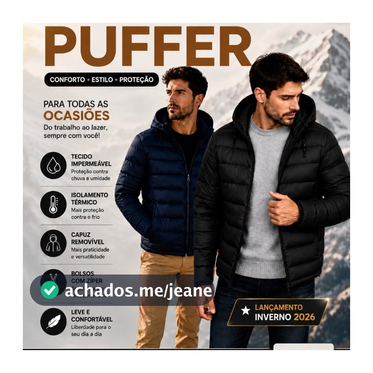 Jaqueta Bobojaco Puffer  Masculino Inverno c Capuz Removível Zíper Com Forro de Nyllon Quente Inverno