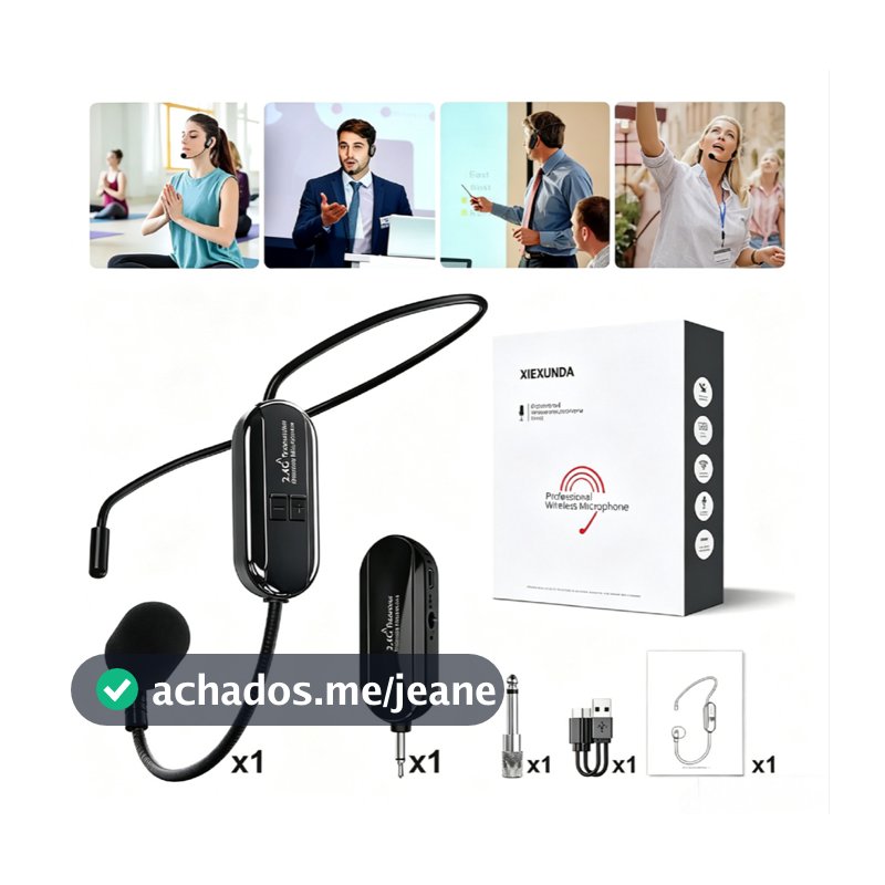 Microfone Sem Fio 2.4G com Headset e Lapela para Professor Ensino Palestras e Amplificador