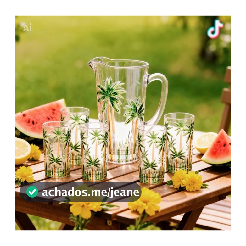 WOLFF - Conjunto Jarra com 6 Copos de Cristal Palm Tree Handpaint