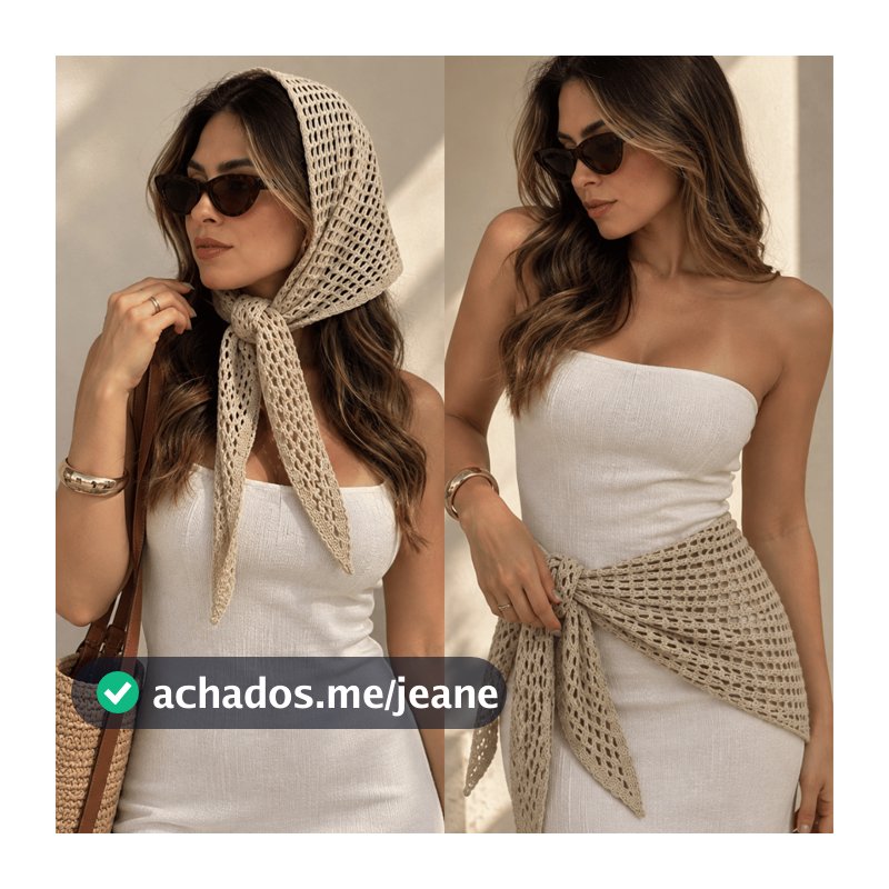 Lenço Bandana Tricot Ponto Croche MultiformasTendência Verão