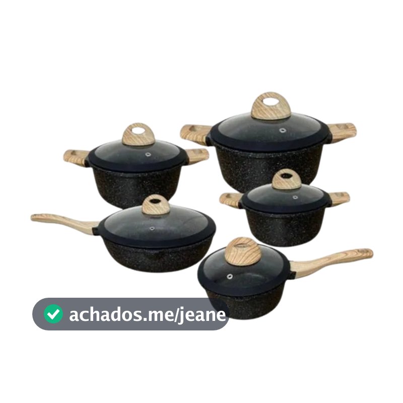 Preto - Jogo de Panelas 5 Peças – Revestimento Cerâmico Granito Antiaderente