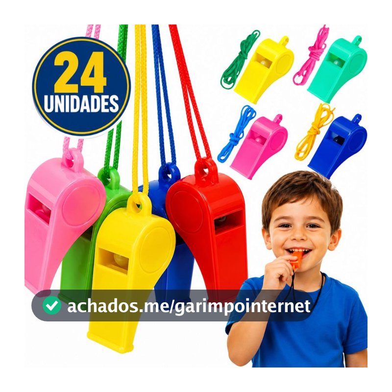 Kit 24 Apito juiz Brinquedo Infantil P/ Lembrancinha Aniversario Prenda Colorido Com Cordinha Incluso