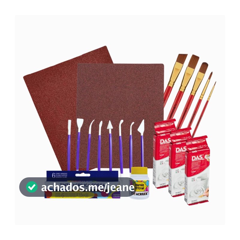 Kit Cerâmica fria 3 Massas Das 250g Pincel VernizP Tinta Acrí Esteca Cor