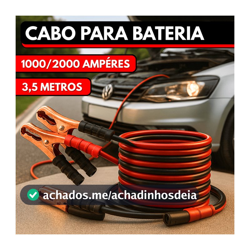 Cabo Para Bateria Chupeta de Carro 3,5 Metros 1.000 ou 2.000 Amperes