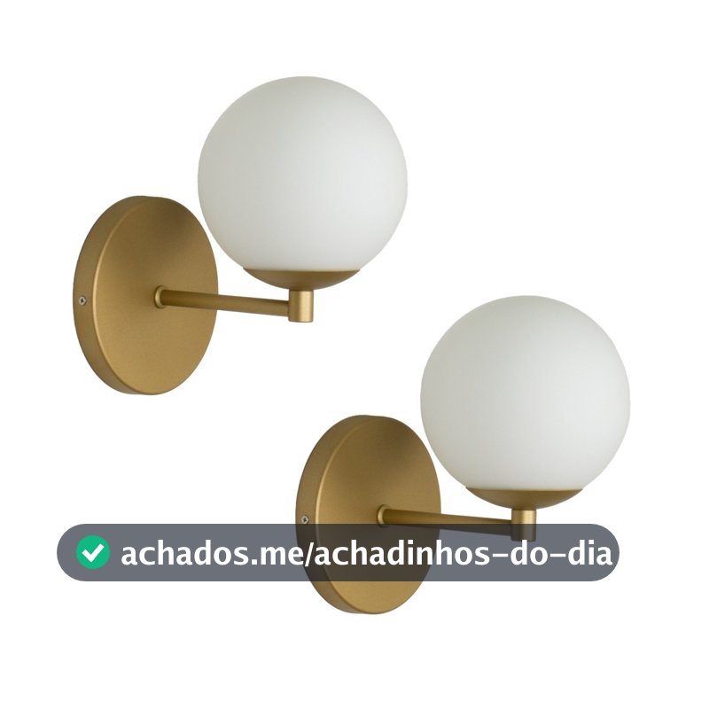 kit 2 Arandela Parede Reta Globo 12 Jabuticaba Dourado Fosco