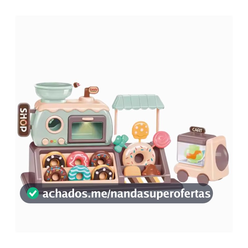 Brinquedo Loja De Donuts e Doces Com Som Luz Carrinho Entrega Assar Expositor Vitrine