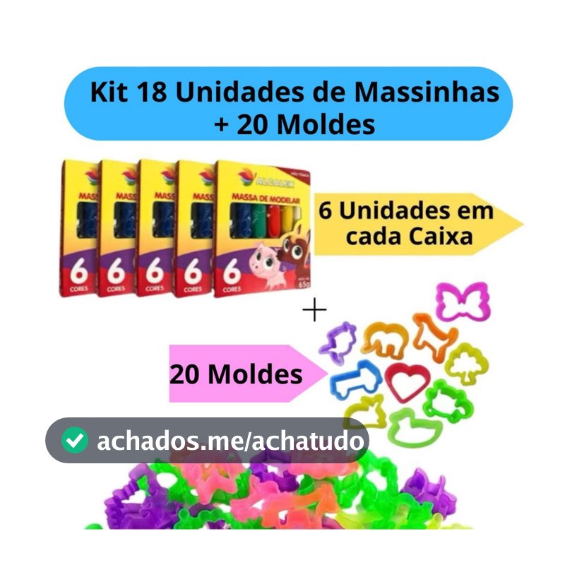Kit 18 Unidades de Massinha de Modelar + 20 Cortador Forminha Molde Festa Lembrancinha